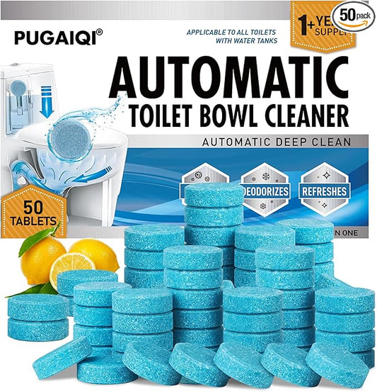 Automatic Toilet Bowl Cleaner Tablets,Blue toilet seat, Descale & Deodorize, Septic-Safe, Continuous Cleaning, Fresh Scent, Drop-In Tank Cleaner effective to use Works with Toilets 50 Pack-Fresh Scent