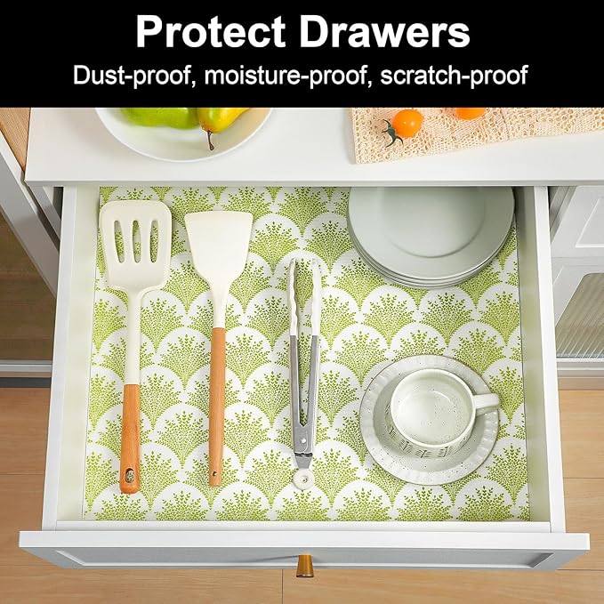 Cooyes Shelf Liners for Kitchen Cabinets, Refrigerator Liners Waterproof & Oil-Proof Kitchen Cupboard Liner Drawer Mats EVA Material Non Adhesive Fridge Liner for Shelves（17.5" W x 360" L）