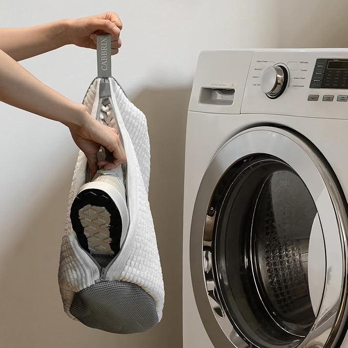 Shoe Washing Machine Bag, 2pcs Cabbirx Laundry Shoe Bag for Washer and Dryer Reusable, 360° Deep Cleaning With Durable Zipper, Washer Balls Include, Large Size for Adult (White, Adult)