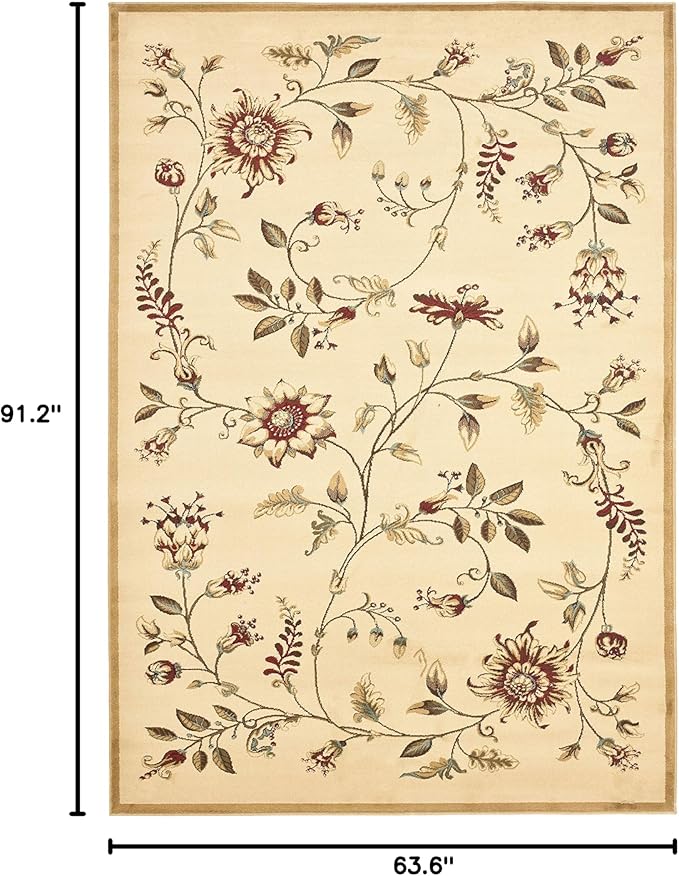SAFAVIEH Lyndhurst Collection Area Rug - 5'3" x 7'6", Ivory & Multi, Traditional Floral Design, Non-Shedding & Easy Care, Ideal for High Traffic Areas in Living Room, Bedroom (LNH552-1291)
