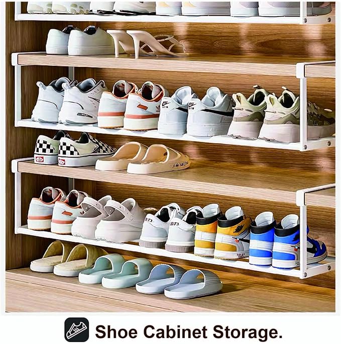 Expandable Shoe Rack Organizer - Adjustable Shoe Rack & Under Cabinet Shelf - for Shoe or Clothing Storage and Organization, Under Shelf Storage (Black,1 Pcs)