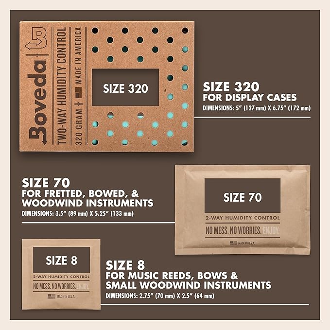 Boveda 49% Two-Way Humidity Control Pack for a Wood Instrument in a Display Case or Utility Case – Size 320 – Single – Moisture Absorber – Humidifier Pack – Individually Wrapped Hydration Packet