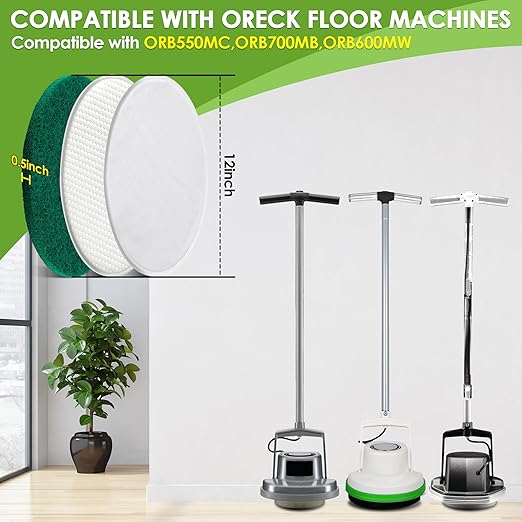 3 Pack 12" Floor Machine Pads Compatible with Oreck Commercial 550MC Orbiter Scrubber Machine, Microfiber Carpet Bonnet, Floor Buffer Pad for Deep Cleaning Tile (Stripper & Bonnet & Buffer)