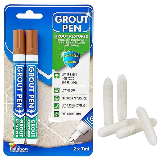 Grout Pen Tile Paint Marker: 2 Pack Terracotta with 5 Pack Replacement Tips (Narrow, 5mm) - Waterproof Grout Colorant and Sealer Pen to Renew, Repair, and Refresh Tile Grout - Cleaner Coating Stain Pe