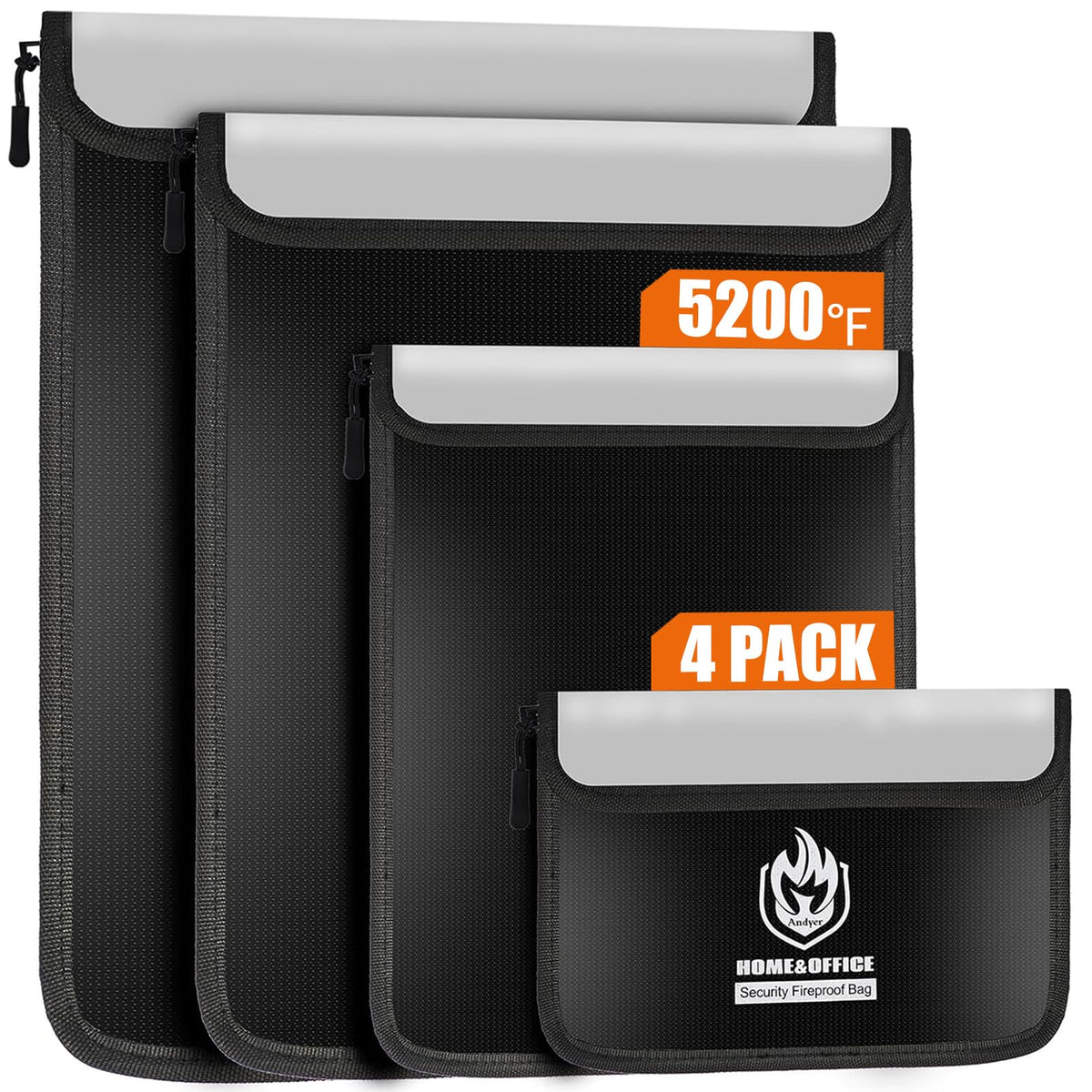 Andyer 4 Pack Fireproof Document Bags (5200℉), Waterproof - Image 1