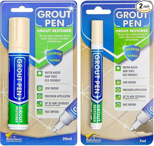 Grout Pen Tile Paint Marker: Waterproof Grout Colorant and Sealer Pen to Renew, Repair, and Refresh Tile Grout - Cleaner Coating Stain Pens - 2 Pack, 5mm Narrow and 15mm Wide Tip Pen - Yellow Cream