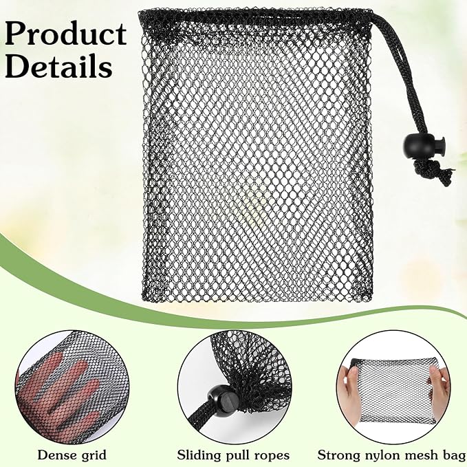 10pcs Small Mesh Bags Drawstring, Black Mesh Bags Drawstring, 4" X 5.7"Mini Nylon Net Bag with Cord Lock for Travel Laundry Stuff Organizing Storage Bag