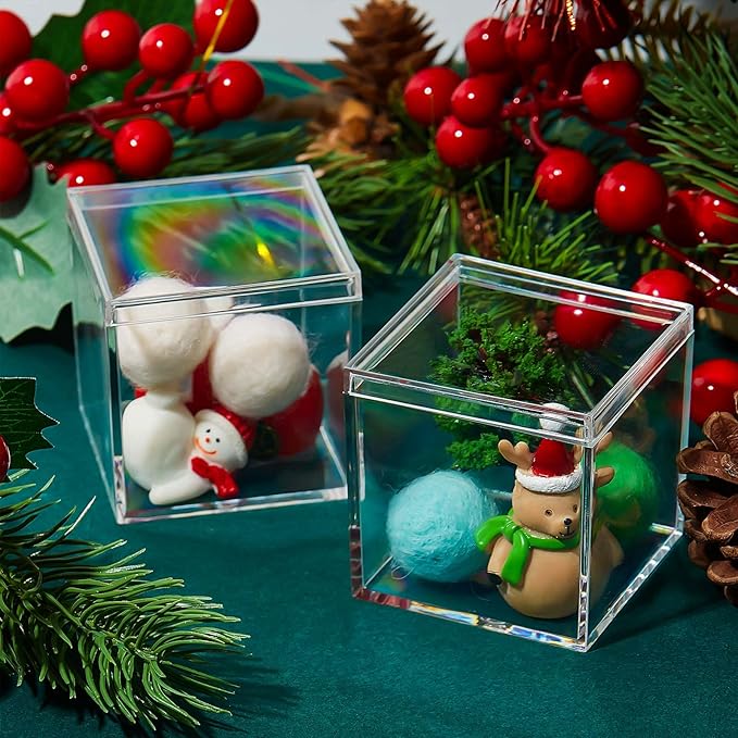 Blulu 8 Pcs Clear Acrylic Box with Lid Plastic Jewelry Mini Storage Box Mini Cube Containers for Candy and Tiny Jewelry Easter Party Favor(2.2 x 2.2 x 2.2 Inch,Classic Style)