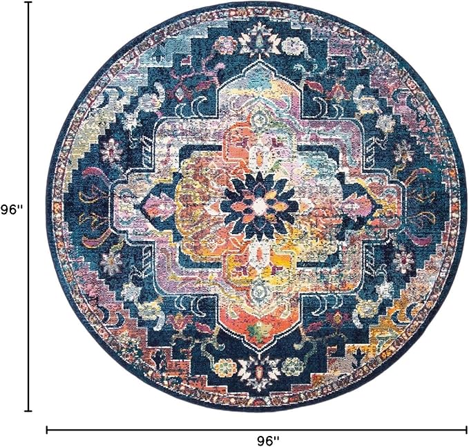 SAFAVIEH Crystal Collection Area Rug - 8' Round, Navy & Fuchsia, Medallion Distressed Design, Non-Shedding & Easy Care, Ideal for High Traffic Areas in Living Room, Bedroom (CRS501H)