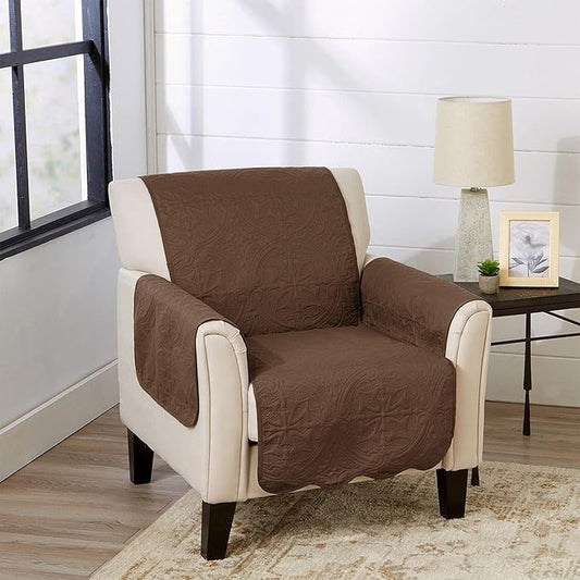 Great Bay Home Reversible Chair Cover - Washable Slipcover Furniture Protector with Elastic Straps - Furniture Cover for Dogs, Kids, and Pets - Quilted & Stitched Detail (Chair, Chocolate/Taupe)