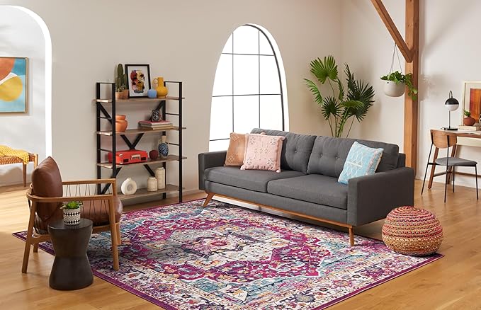 SAFAVIEH Evoke Collection Area Rug - 9' x 12', Fuchsia & Ivory, Oriental Medallion Distressed Design, Non-Shedding & Easy Care, Ideal for High Traffic Areas in Living Room, Bedroom (EVK275R)