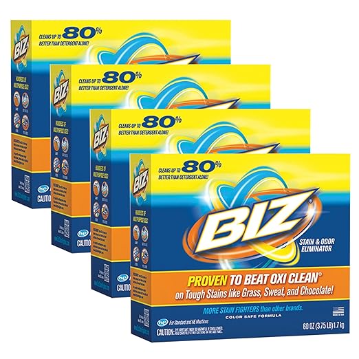 Biz Laundry Detergent Powder Booster, Stain & Odor Removal - 4-Pack, 60 Ounce Boxes