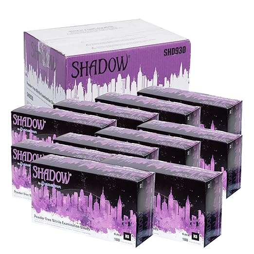 Adenna SHADOW Disposable Nitrile Gloves – 6 Mil, Medical Grade Exam Rubber Glove with Textured Grip, Non-Latex & Powder-Free, Case of 1000, X-Small, Black