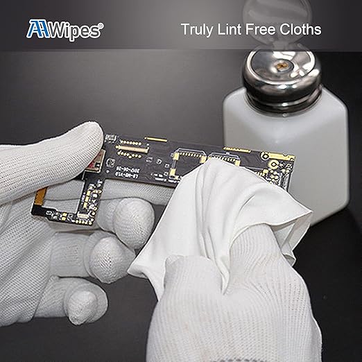 AAwipes Knitted Microfiber Cleanroom Wipers 9"x9" (Bag of 100 Pcs, 180gsm) Superfine Polyester-Polyamide Lint Free Cloths for Fiber Optics, Ultrasonically Sealed Edge, Class 100 Cloths (MF18009)