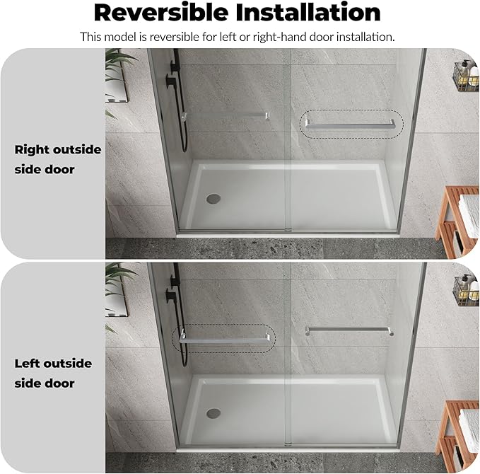 Glass Shower Door 44–48 Inch W × 72 Inch H, Double Sliding Shower Door with 6mm Tempered Glass, Brushed Aluminum Shower Glass Door with Easy-Clean Coating