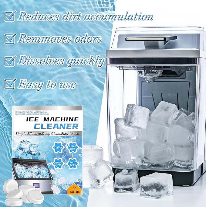 36 Pcs Ice Machine Cleaner Tablets Descaler, Clean Tablets for Ice Maker, Nickel Safe Scale Remover for Countertop, Deep Cleaning, Remove Odor