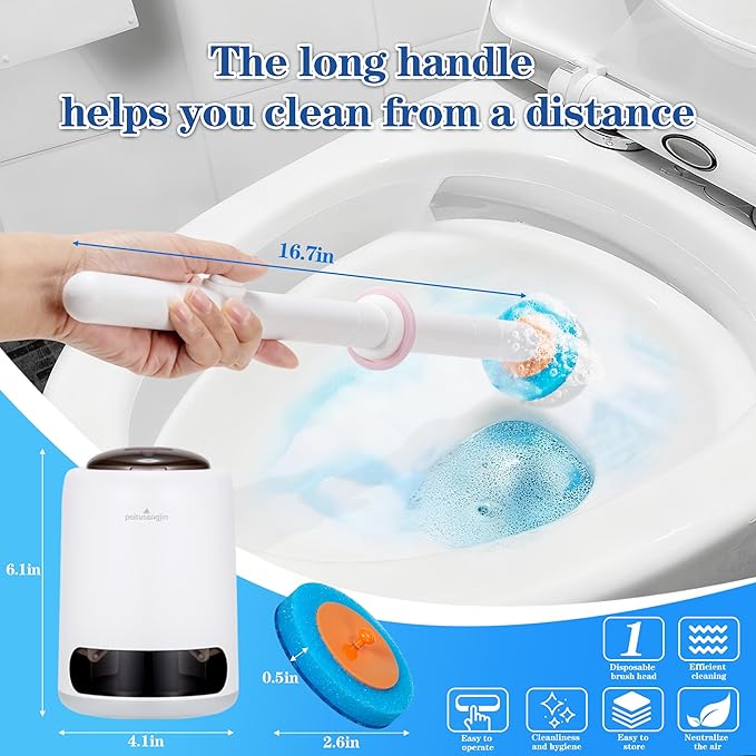 PeiTuShangJin Disposable Toilet Brush, Auto-Ejecting, Includes 48 Enhanced Refills (24 Ocean, 24 Natural), Plus 3 Air-Purifying Scented Rings (Ocean, Rose, Lemon) 360° Dead-Angle-Free Cleaning