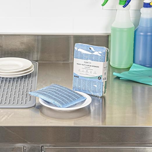 Restaurantware Scouring Pad 60 Count 5.5 x 3.9 Inches Plastic Steel Wool Sponge Metal Scrubber Durable Odor Free Scrubber Multi-Color Blue+Beige+Green Household Cleaning Sponge