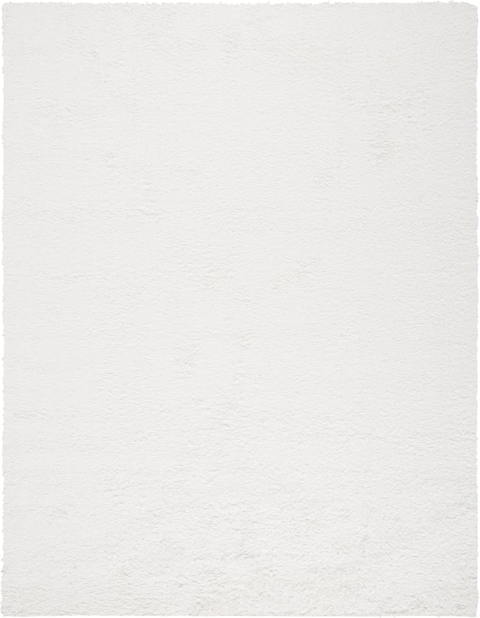 SAFAVIEH August Shag Collection Area Rug - 9' x 12', White, Solid Design, Non-Shedding & Easy Care, 1.5-inch Thick Ideal for High Traffic Areas in Living Room, Bedroom (AUG200A)
