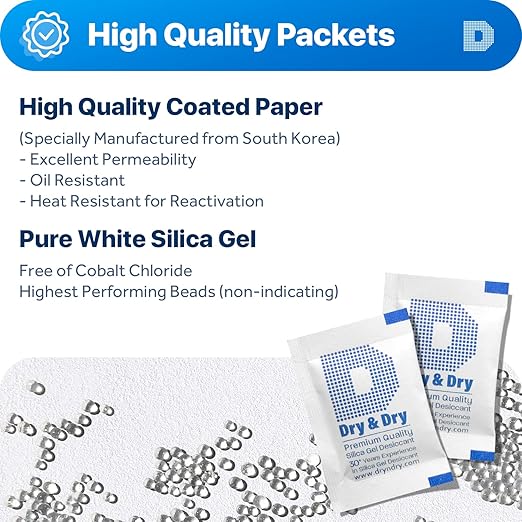 Dry & Dry 2 Gram [200 Packets] Silica Gel Packets Desiccants, Silica Packets - Rechargeable Silica Gel Packs, Silica Gel Packets, Desiccants Packets, Silica Gel