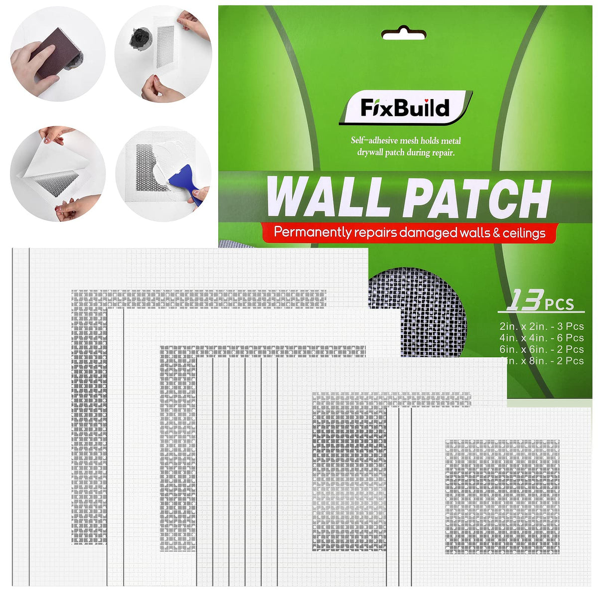 Drywall Repair Patch Kit, 13-Piece Self-Adhesive Aluminum - Image 1