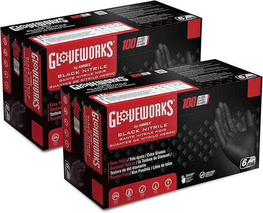 GLOVEWORKS Green Nitrile Gloves 8 Mil Disposable Heavy Duty Raised Diamond Texture Latex Free Industrial Mechanic Glove
