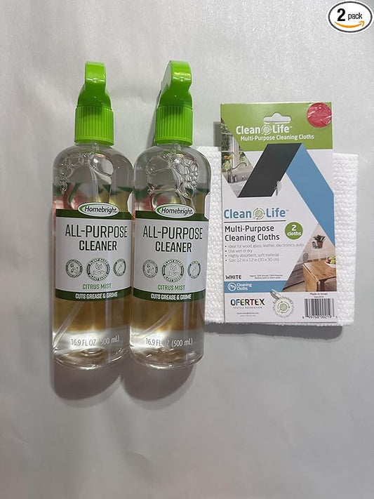 Homebright All Purpose Cleaner Citrus Mist (2 Pack) with Multi Purpose Cloth