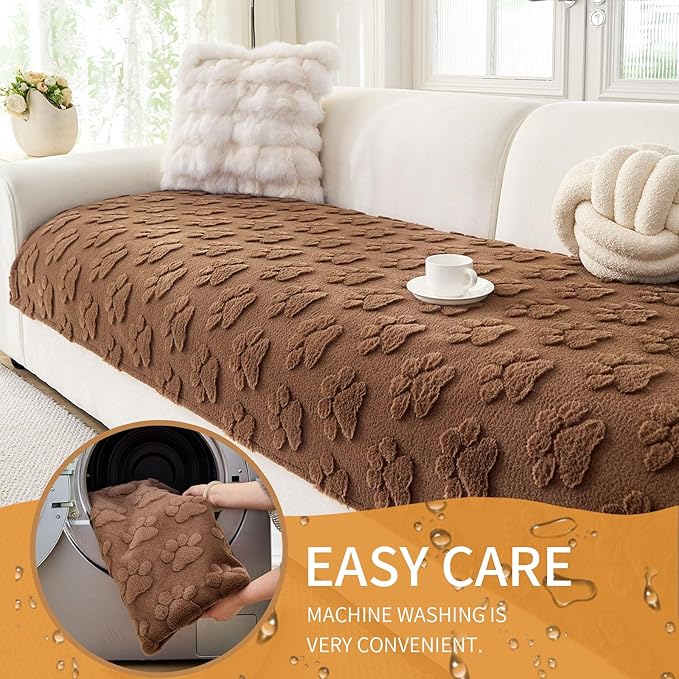 Waterproof Couch Cover for Dogs Washable,Fuzzy Pet Couch Covers for Sofa,Thick Soft Dog Mat Non-Slip Couch Covers for 3 Cushion Couch Sofa Pet Friendly (Brown, 35x62(1pc))