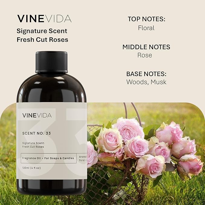 VINEVIDA [4oz] Fresh Cut Roses Fragrance Oil for Candle Making and Soap Making - Premium Candle Scents for Soy Candles