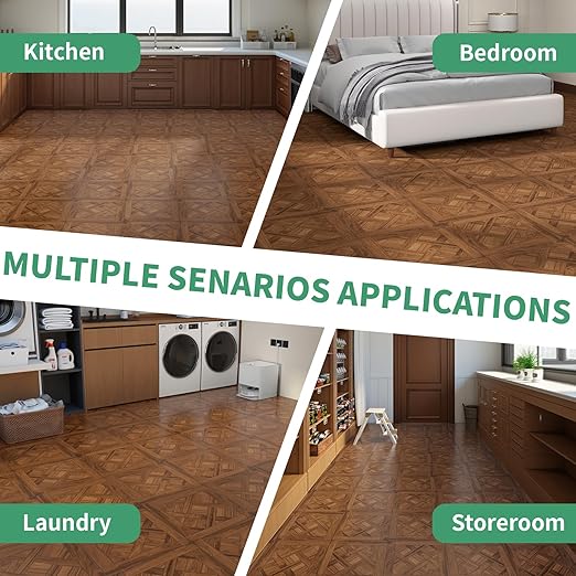 Peel and Stick Floor Tile 10-Pcs Cover 10 Sq.Ft, Vinyl Flooring Tiles 12” x 12” Matte Self Adhesive Flooring Stickers Waterproof Removable for Renter, Bathroom Living Room, Dark Brown