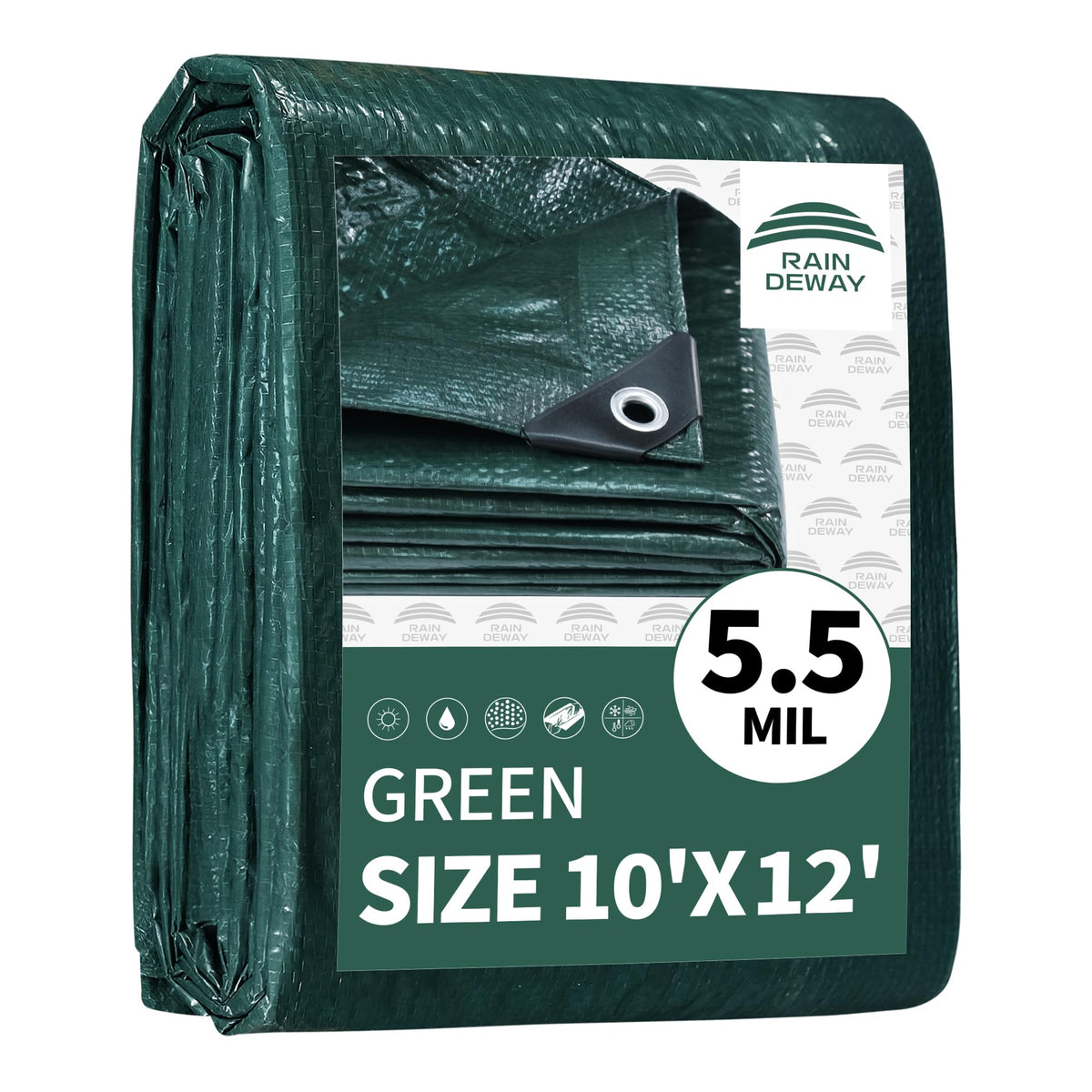 RAINDEWAY Green Tarp 10x12 Feet,5.5Mil Multipurpose Waterproof - Image 1