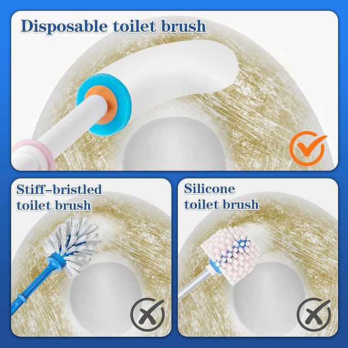 PeiTuShangJin Disposable Toilet Brush, Auto-Ejecting, Includes 24 Enhanced Refills (16 Ocean, 8 Natural), Plus 3 Air-Purifying Scent Rings (Ocean, Rose, Lemon) 360° Dead-Angle-Free Cleaning (1-24)