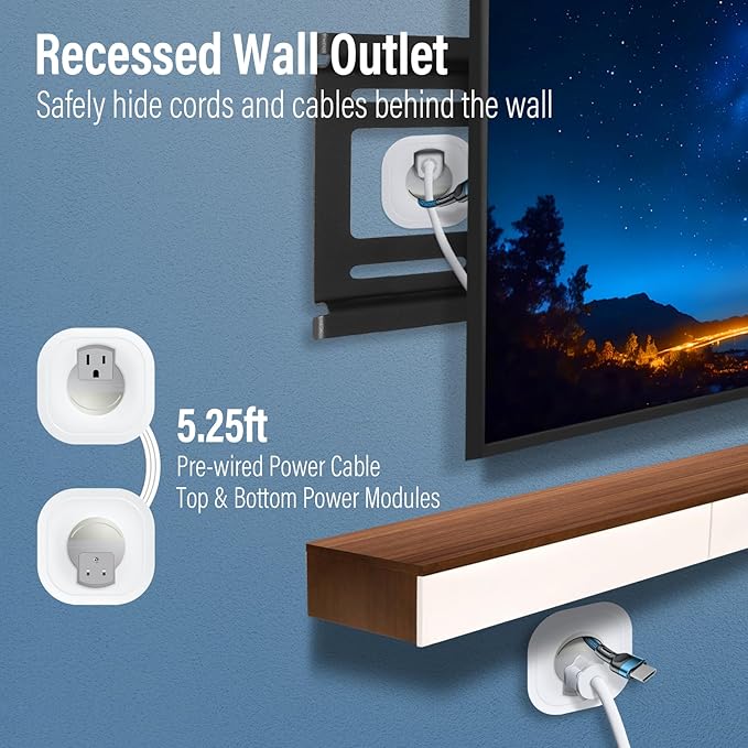 in-Wall Cable Management Kit, TV Cord Hider for Wall Mounted TV, Hide TV Cords for Wall Mount TV, TV Outlet Wall Kit Includes Power & Low Voltage Cable Management with Hole Saw Drill Attachment
