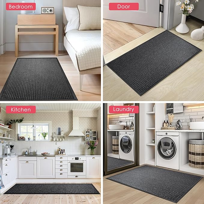 Kuyal Front Door Mat, 3'*6' Door Mat for Inside Outside Entrance,Waterproof Welcome Mats with Non-Slip Backing, Indoor Outdoor Entryway, Commercial Floor Mats, Durable & Easy to Clean, Dark Gray