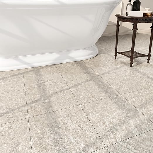 40 Pack Cover 40 Sq.Ft Peel and Stick Floor Tiles, 12” x 12” Self Adhesive Vinyl Flooring Easy DIY Installation for Kitchen, Living Room, Laundry, RV, Beige Stone