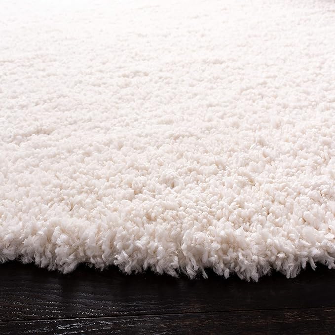 SAFAVIEH Fontana Shag Collection Area Rug - 6'7" Round, Ivory, Solid Design, Non-Shedding & Easy Care, 2-inch Thick Ideal for High Traffic Areas in Living Room, Bedroom (FNT800A)