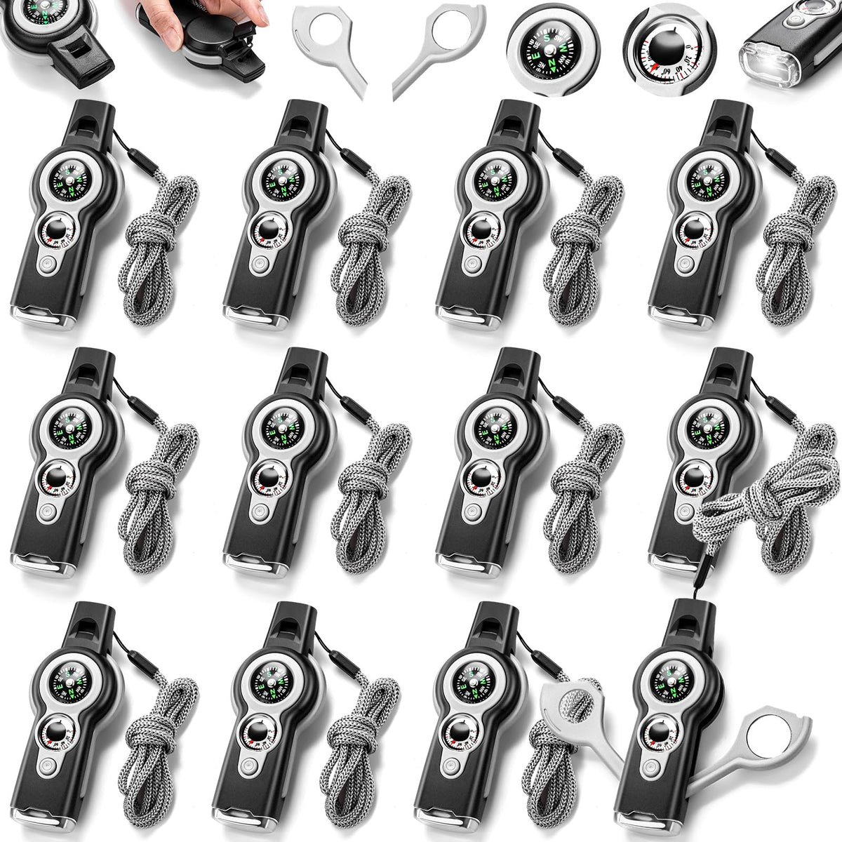 Arrowbash 12 Pack Emergency Survival Whistle 7-in-1 - Image 1