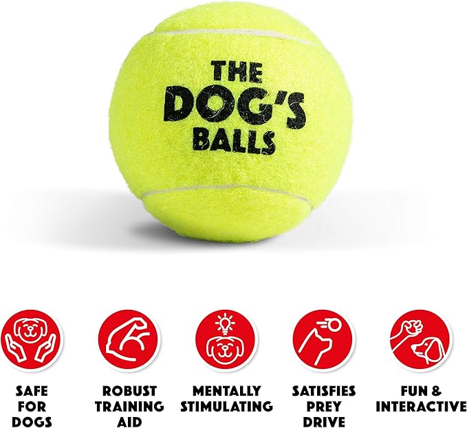The Dog's Balls Dog Tennis Balls for Dogs, Yellow, 12-Pack - Non-Abrasive Felt Fetch Balls, Tough Rubber Core, Float in Water, Fits Standard Launchers