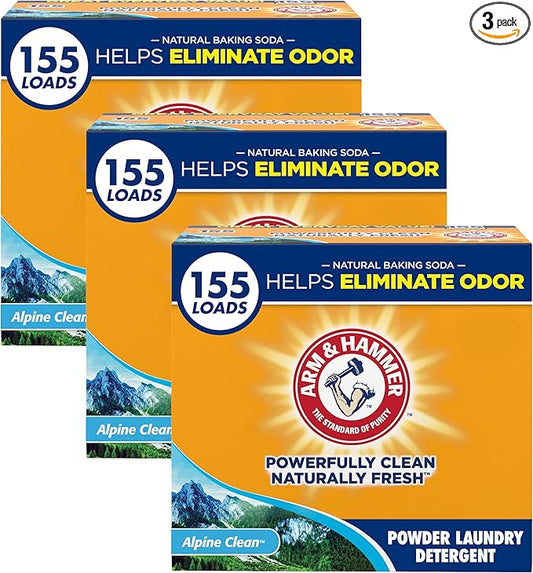 ARM & HAMMER Powder Laundry Detergent,Alpine Clean,9.56 lb,155 Loads,(Pack of 3)