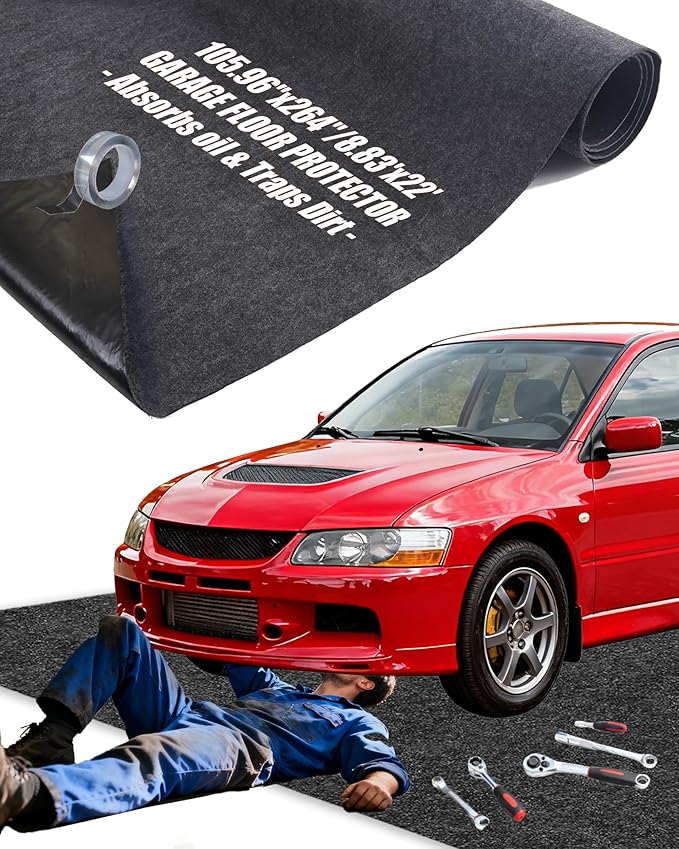 Large Garage Floor Mat 8.83'x22' for Under Car Protects Floor, Garage Driveway Oil Drip Mat,Water Containment Mat, Non-Slip Oil Spill Mat for Kitchen/Car-Wash/Driveway/Doorway