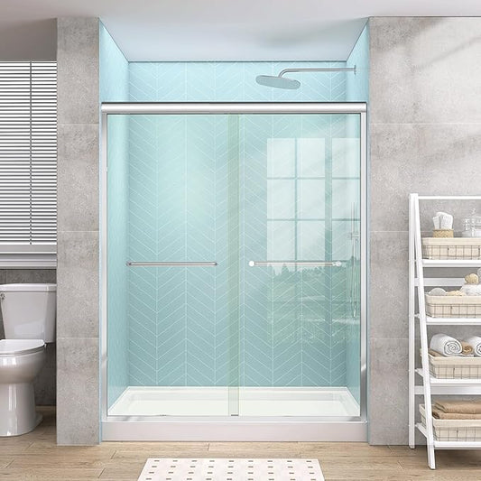 GETPRO Sliding Shower Door 50-54 in. W x 72 in. H Semi-Frameless Bypasss Double Sliding Glass Shower Enclosure,1/4 inch Clear Tempered Glass Door for Walk-in Shower Chrome