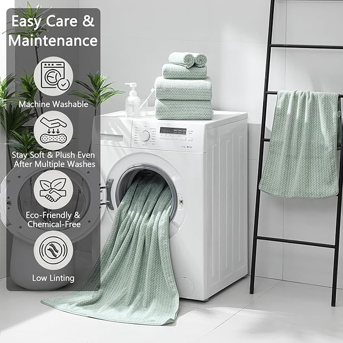 Ycosy 18 Piece Bath Towels Set,100% Microfiber Family Bathroom Towel with Hanging Loops-6 Bath Towels,6 Hand Towels,6 Washcloths,Quick Dry Highly Absorbent Shower Towel for Bathroom,Hotel,Spa-Green