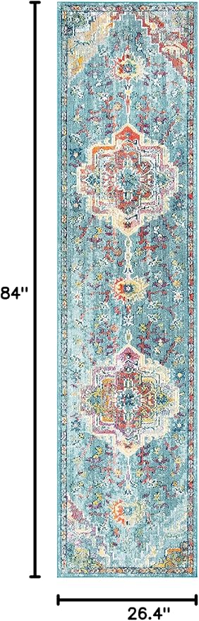 SAFAVIEH Crystal Collection Runner Rug - 2'2" x 7', Teal & Orange, Medallion Distressed Design, Non-Shedding & Easy Care, Ideal for High Traffic Areas in Living Room, Bedroom (CRS501J)