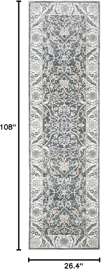 SAFAVIEH Isabella Collection Runner Rug - 2'2" x 9', Grey & Dark Grey, Oriental Design, Non-Shedding & Easy Care, Ideal for High Traffic Areas in Living Room, Bedroom (ISA912H)