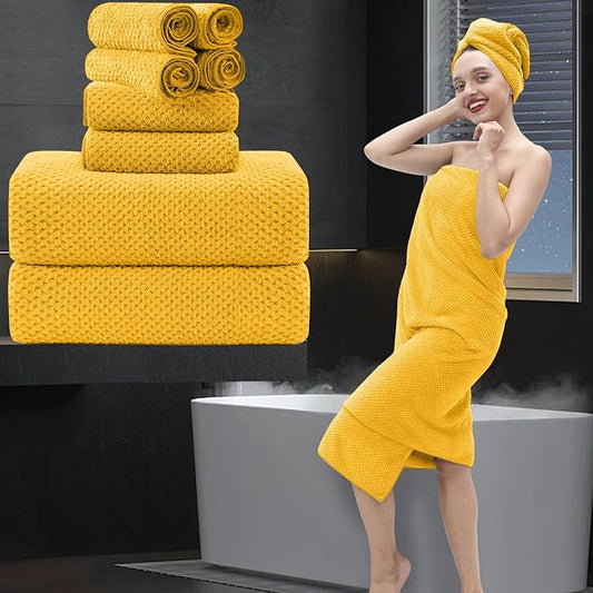 8 Piece Bathroom Towel Set |2 Oversized Bath Towels,2 Hand Towels,4 Washcloths| 600GSM Soft Large Bath Sheet Luxury Premium Microfibers Towel Highly Absorbent Quick Dry Hotel Towel Collection,Yellow