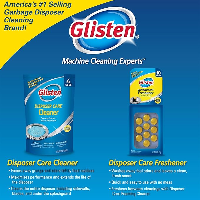 Glisten Disposer Care Freshener, Odor Eliminator, Quick & Easy-to-Use Garbage Disposal Freshener, Lemon Scent, 10 Use (Pack of 3)