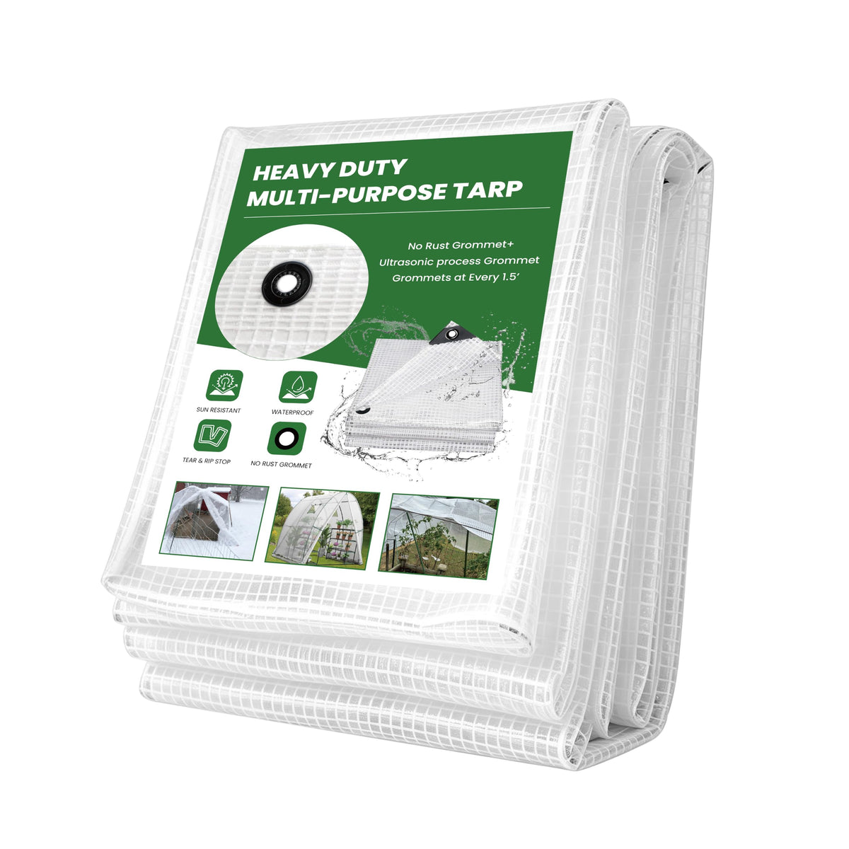 8x10FT Clear Mesh Tarp Heavy Duty Waterproof Ultrasonic Process - Image 1