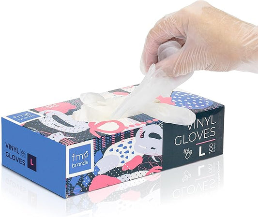 Fit Meal Prep 100 Pack Disposable Latex Free Large Vinyl Food Prep Gloves - Powder Free, Ideal for Kitchen, Bathroom, Household, Gardening