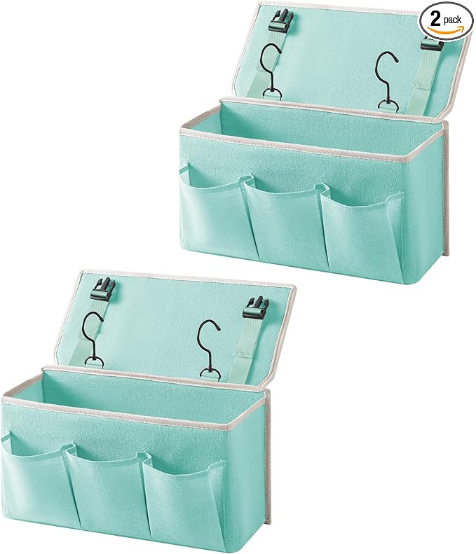 Bedside Caddy / Bedside Storage Organizer Hanging Bag with Three Options,Suitable for home beds, sofas, and dormitory beds—can hold magazines, books, phones, iPads, remote controls. (2-Pack Green)