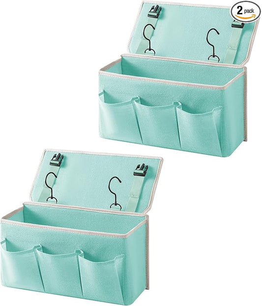 Bedside Caddy / Bedside Storage Organizer Hanging Bag with Three Options,Suitable for home beds, sofas, and dormitory beds—can hold magazines, books, phones, iPads, remote controls. (2-Pack Green)